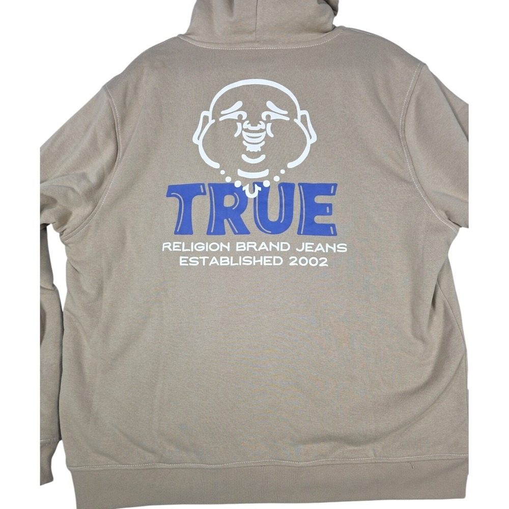 True Religion Buddha Graphic Sherpa Fleece Hoodie Full Zip Hooded Sz XL NWT Tan